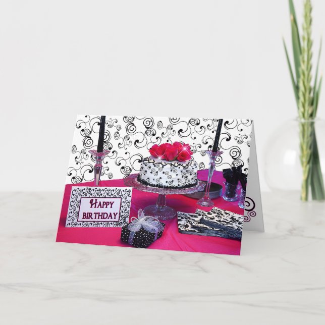 Födelsedagen Hälsning - kummel w/Fuchsia Flowers/B Kort (Framsida)