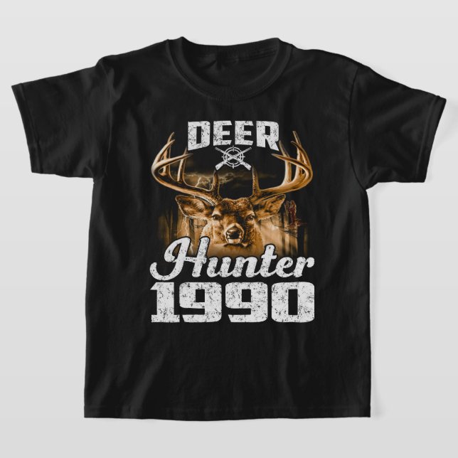Födelsedagen Hjort Hunter 1990 Jakt T Shirt (Laydown)