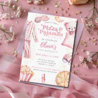 Födelsedagen i Pizza och Pajamas Sleepover Slumber Inbjudningar