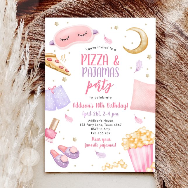 Födelsedagen i Pizza och Pajamas Sleepover Slumber Inbjudningar (Skapare uppladdad)