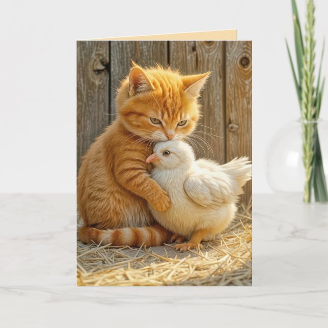 Födelsedagen Kitten Hugger en Chick Kort (Framsida)
