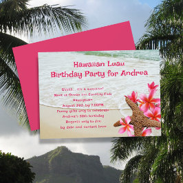 Födelsedagen Luau Rosa Frangipani Starfish-inbjuda Inbjudningar