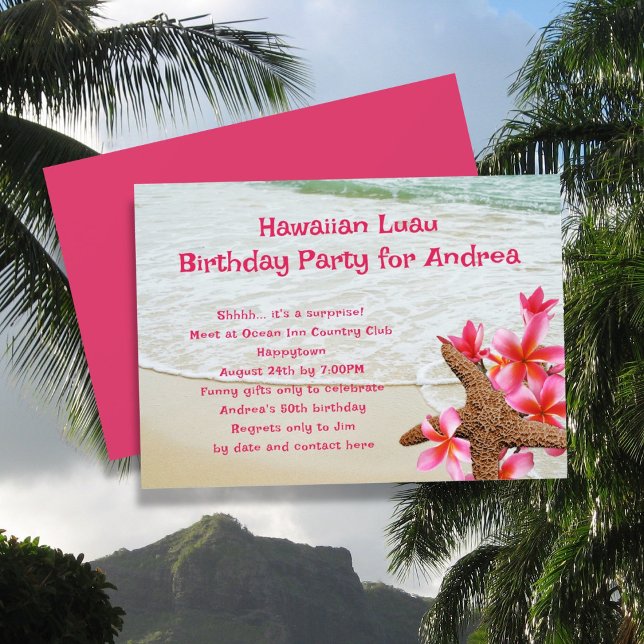 Födelsedagen Luau Rosa Frangipani Starfish-inbjuda Inbjudningar (Skapare uppladdad)
