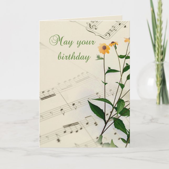 Födelsedagen Musik noter och Wildblommor Kort (Framsida)