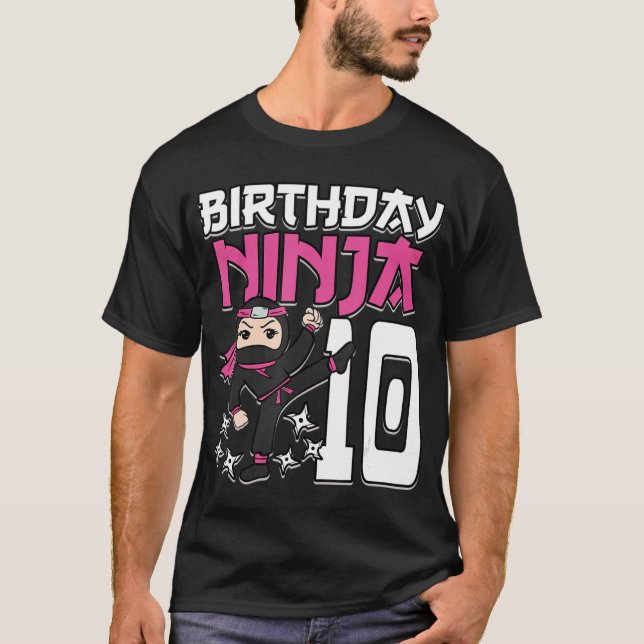 Födelsedagen Ninja 10 Rosa Shinobi Thabel 10th B- T Shirt (Framsida)