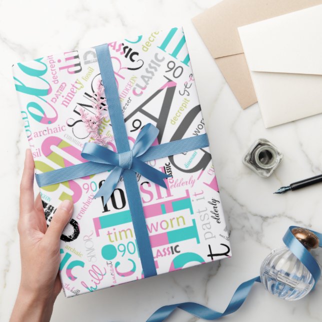 Födelsedagen Ord Cloud Nittio Rosa-ID266 Presentpapper (Gåvor)