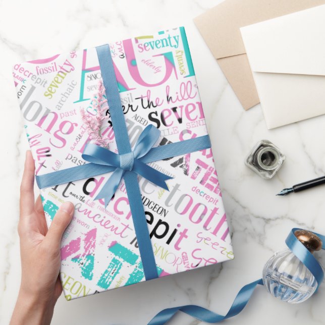 Födelsedagen Ord Cloud Seventy Rosa ID266 Presentpapper (Gåvor)