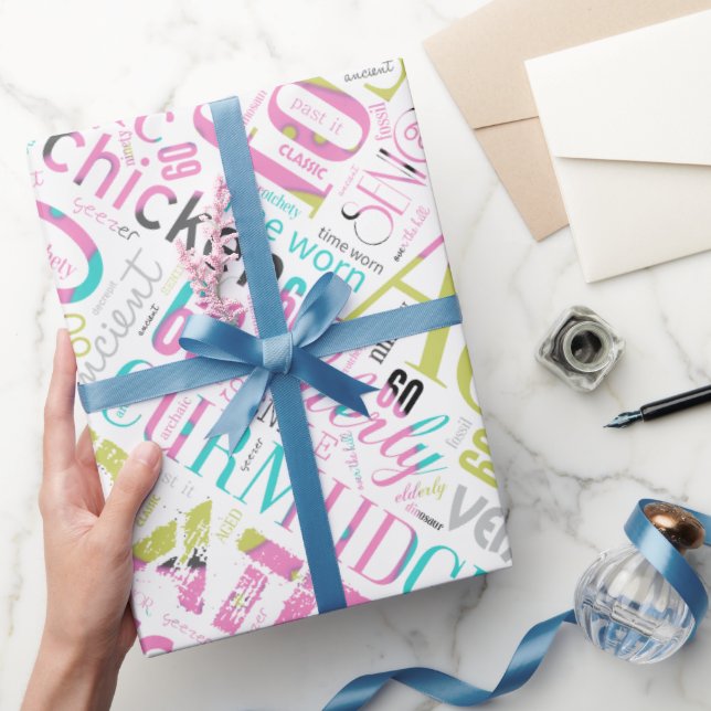 Födelsedagen Ord Cloud Sextio Rosa-ID266 Presentpapper (Gåvor)