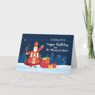 Födelsedagen på Sankt Nicholas Day fyllde enkel gl Kort