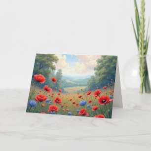Födelsedagen Poppies och Dahlia Fält Kort
