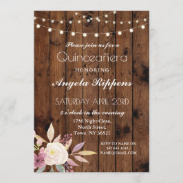 Födelsedagen Rustic Wood Quinceanera Flower Inbjud Inbjudningar