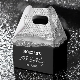 Födelsedagen Silver Svarta Glitter Namn Tack Presentaskar