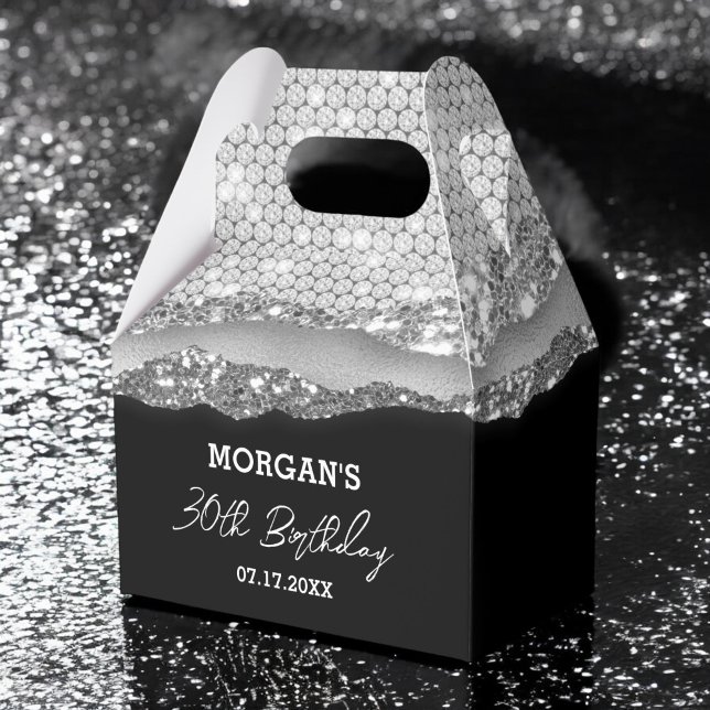 Födelsedagen Silver Svarta Glitter Namn Tack Presentaskar (Skapare uppladdad)