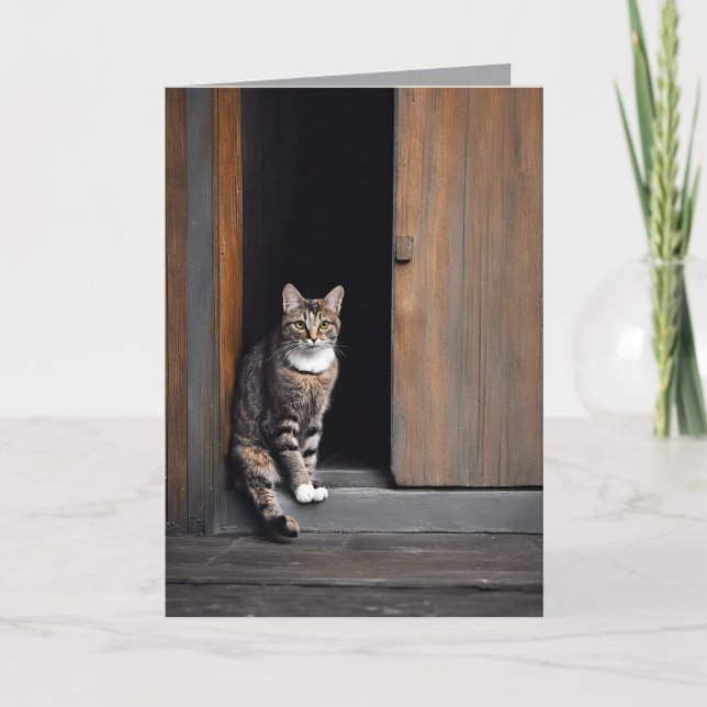 Födelsedagen Tabby katt i Barn Doorway Kort (Framsida)