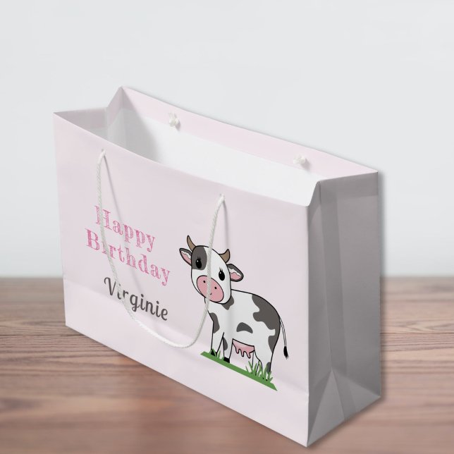 Födelsedagens gift Bag med en kute Cow (Birthday Gift Bag with a Cute Cow)