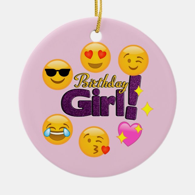 Födelsedagflicka Emoji Julgransprydnad Keramik (Framsidan)