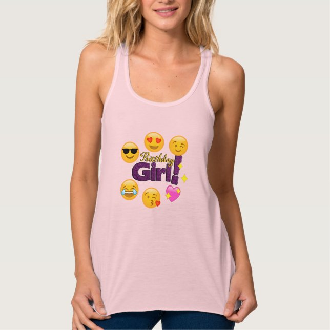 Födelsedagflicka (emojis) linne med racerback  (Framsida)