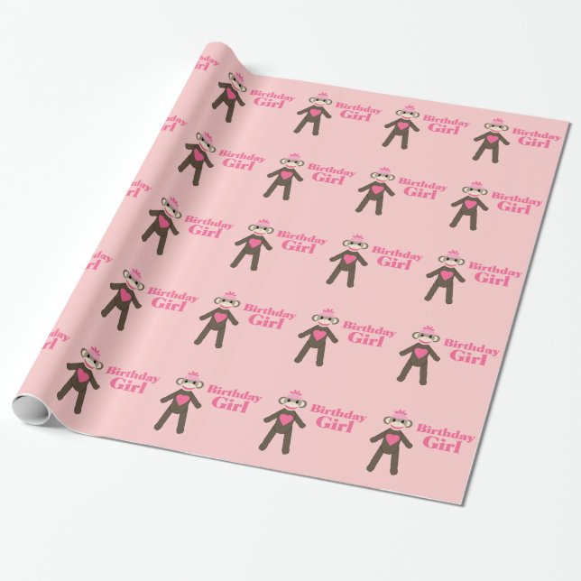 Födelsedagflickasock monkey med hjärta presentpapper (Utrullad)