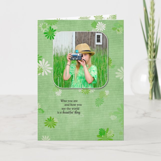 födelsedagfoto med daisybakgrund kort (Framsida)