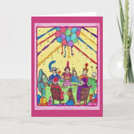 Födelsedaghälsningkort, dräkter, hund, tårta, kort