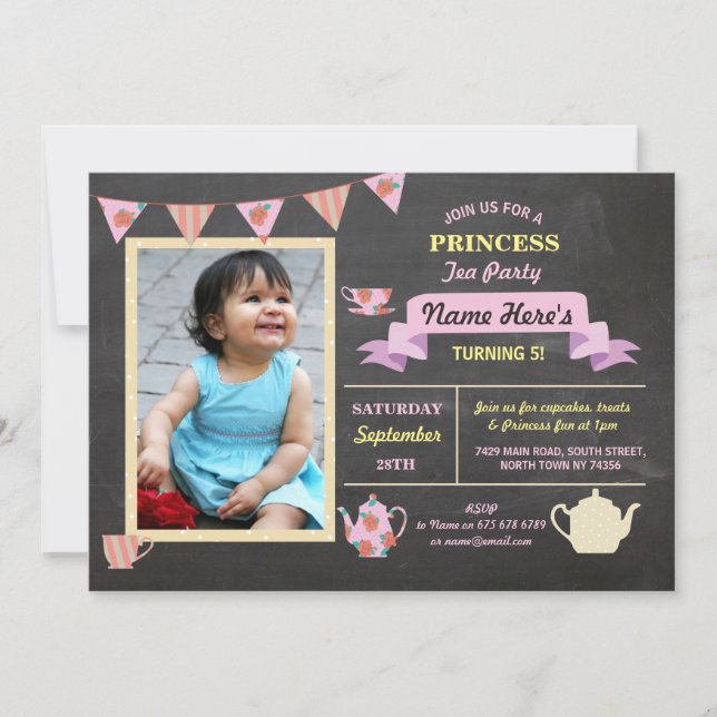 Födelsedaginbjudan för Princess Tea Festa Krita Inbjudningar (Framsida)