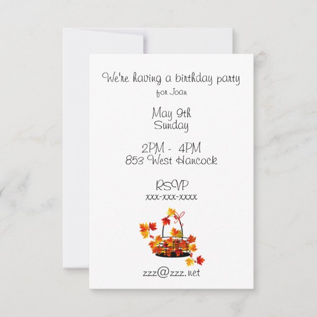 Födelsedaginbjudanbasket av höst löv inbjudningar (Framsida)