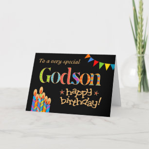 Födelsedagkort för Godson, Bunting och stearinljus Helgkort