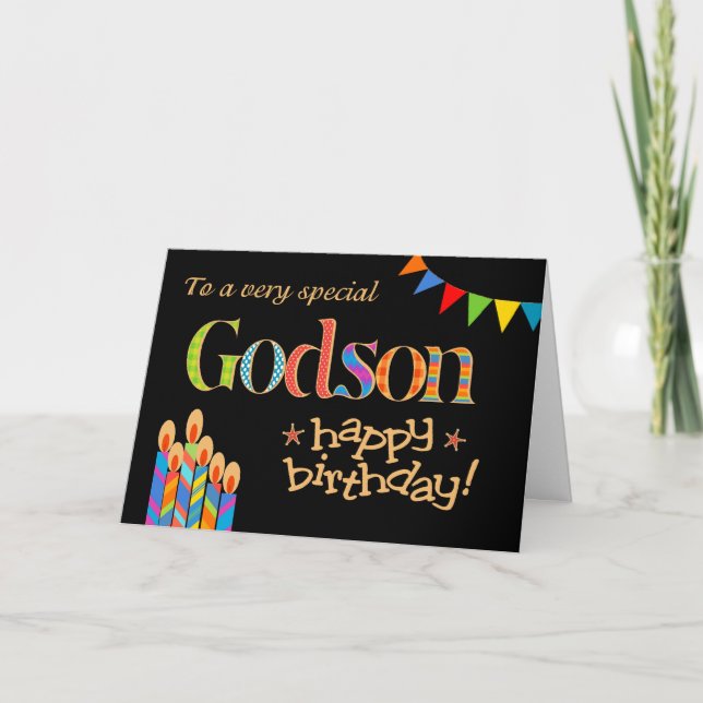 Födelsedagkort för Godson, Bunting och stearinljus Helgkort (Framsida)