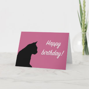 Födelsedagkort med den svart katten - rosa kort