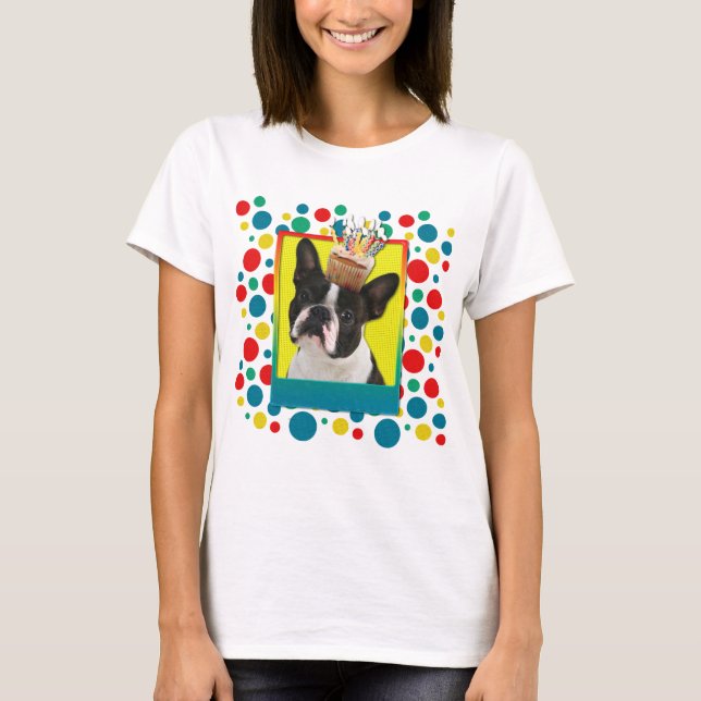 Födelsedagmuffin - Boston Terrier T-shirt (Framsida)