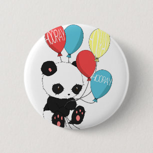 FödelsedagPanda med ballonger Knapp