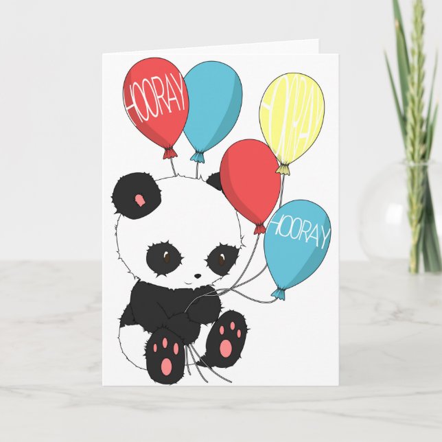 FödelsedagPanda med ballonger Kort (Framsida)