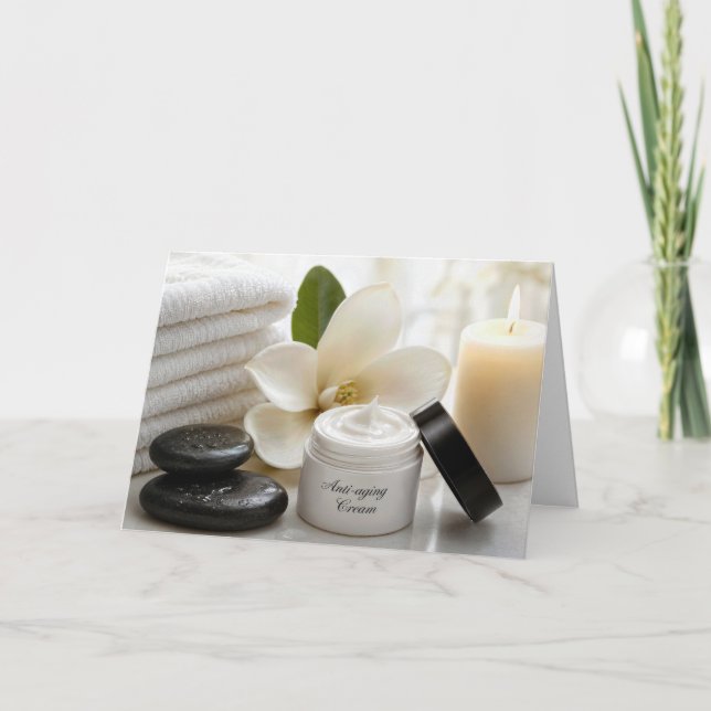 Födelsedags Anti-aging Kräm med Spa Handdukar Kort (Framsida)