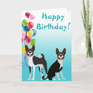 Födelsedags Basenji Hunddjur med ballonger Kort