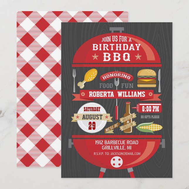 Födelsedags BBQ-fest Invitation Inbjudningar (Fram/baksida)