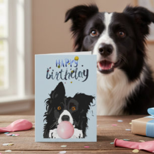 Födelsedags Border Collie Hund Djur Bubble Gum Kort