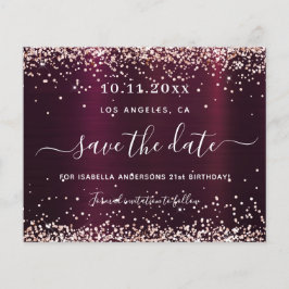 Födelsedags burgunder rosa guld save the date-kort
