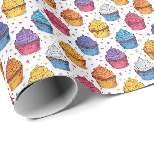Födelsedags Cupcake Tematiserat Presentpapper (Rullad Hörn)