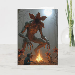 Födelsedags Demogorgon-varelser runt en lägereld Kort