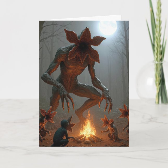 Födelsedags Demogorgon-varelser runt en lägereld Kort (Framsida)