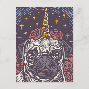Födelsedags Enhörning Pug Postkort Vykort