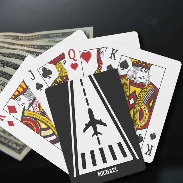 Födelsedags Flygplan Landning Landningsbana Svart  Casinokort (Skapare uppladdad)