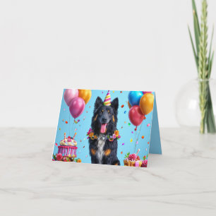 Födelsedags hund med tårta och ballonger inbjudan