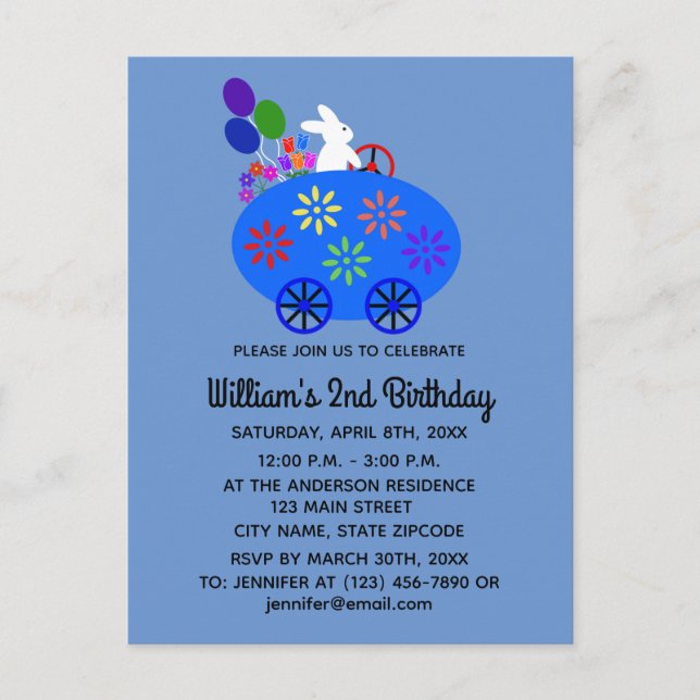 Födelsedags Kanin Ägg Bil #2 Inbjudan Postkort Vykort (Framsida)