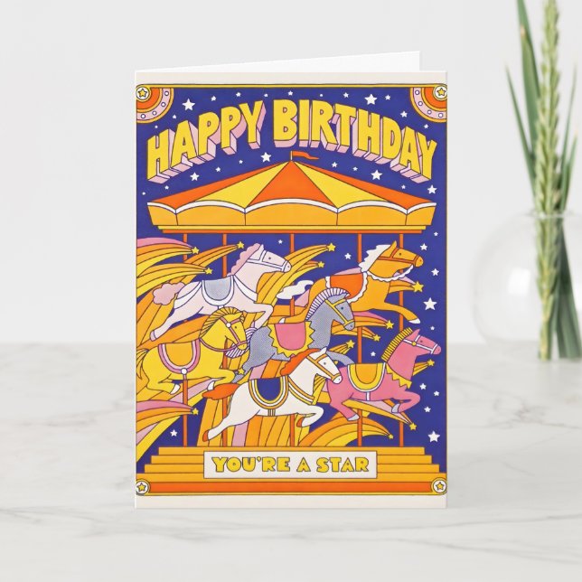 Födelsedags karusell letterpress-kort kort (Framsida)