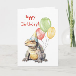 Födelsedags Komodo-drake ödla festhatt ballonger Kort