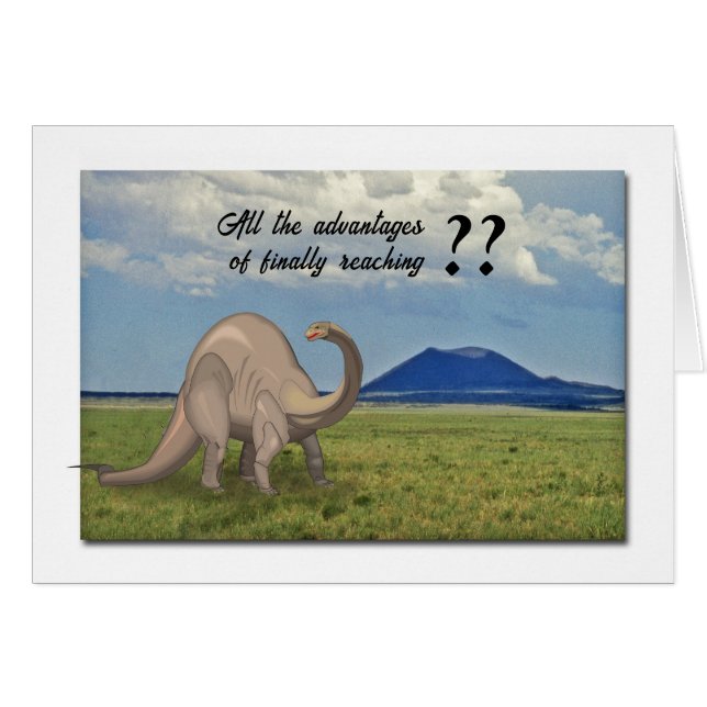 Födelsedags kort för en senior - dinosaurie och vu (Framsidan Horizontal)