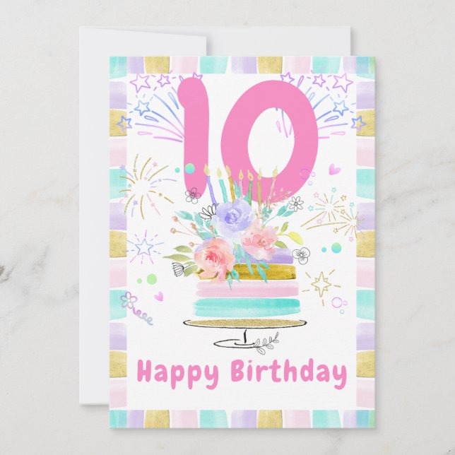 Födelsedags kort för flickor 10 år (Framsida)