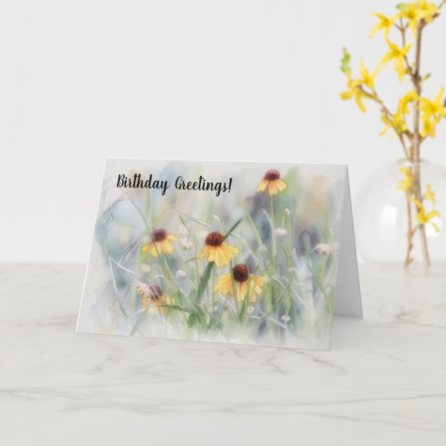 Födelsedags kort med akvarell daisy liknande vilda (Gul blomma)