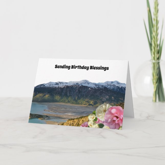 Födelsedags kort med berg och rosor (Framsida)